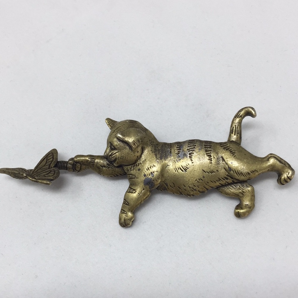 JJ Jonette pin brooch cat and butterfly